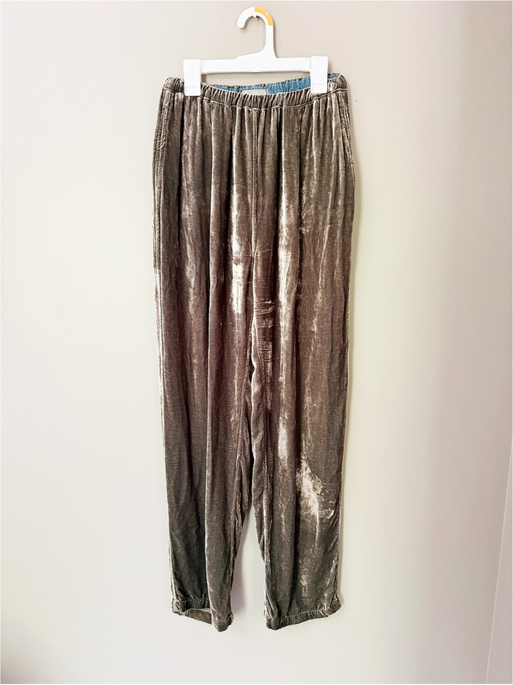 CP Shades Crushed Velvet High Waisted Pants Taupe Relaxed Small
